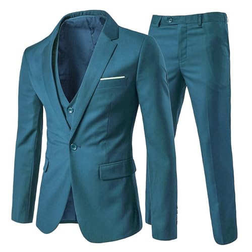 YOUTHUP Herren Anzug Slim Fit 3 Teilig Anzüge für Hochzeit Business Herrenanzug Sakko Anzughose Weste, Blau, M