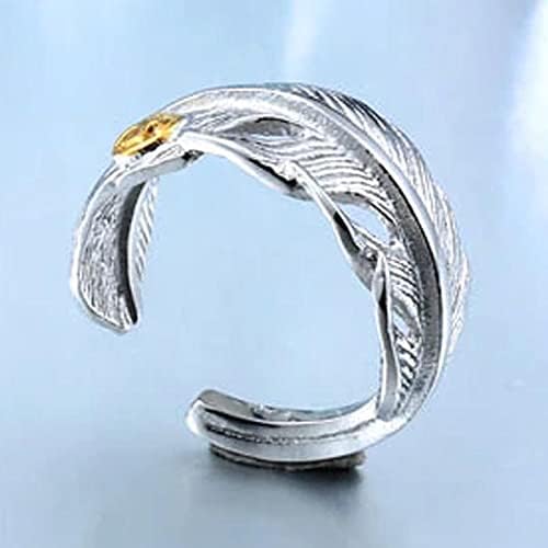 [グリーンピアッシング] 指輪 メンズ ホワイトシルバー風 ゴールドイーグルエンブレムフェザーステンレスリング（RWI022）