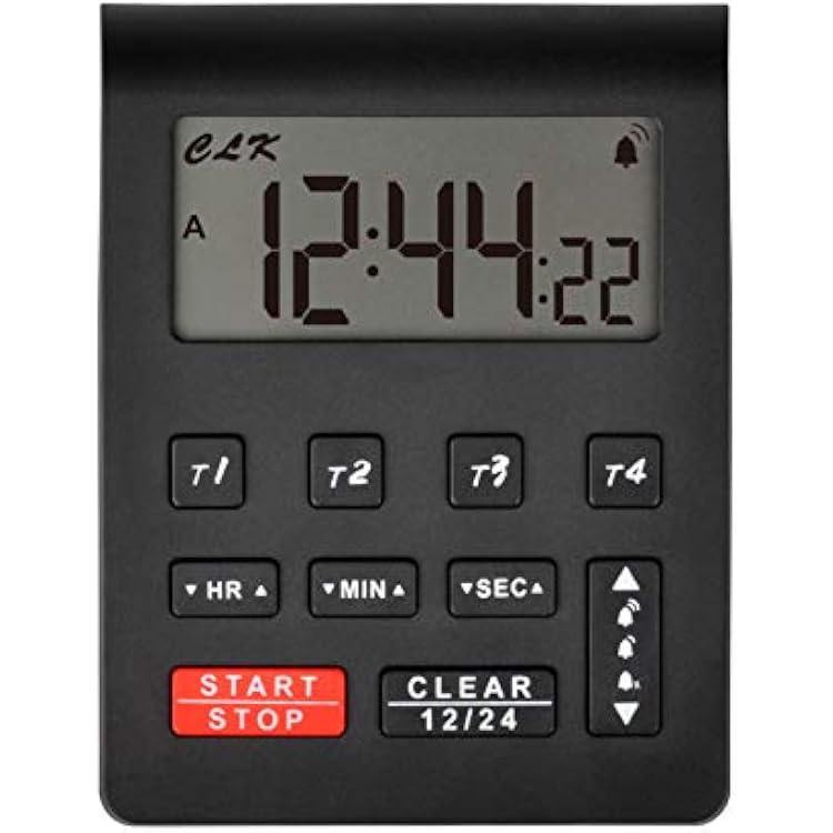 Runleader Digital Desktop Kitchen Timer,4 Countdown Timers & Stopwatchs with 12/24 Hours Clock Large Digits Alarm Reminder for Baking Cooking Homework Fitness(black-205)