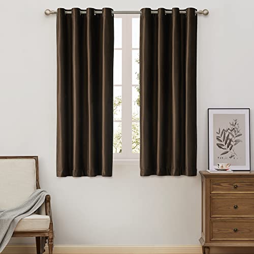 BULBUL Velvet Brown Grommet Blackout Curtains 63 inch for Living Room