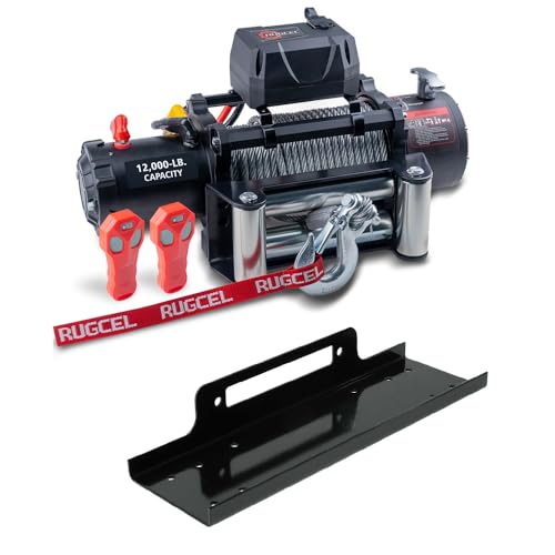 RUGCEL 12000lb Waterproof Electric Winch with Mounting Plate