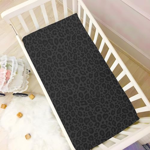 Image of CaTaKu Baby Crib Sheets Dark Animal Cheetah Print Mini Crib Sheets Fitted for Girls Boys,Neutral Soft Toddler Mattress Bed Sheets for Crib,28 inchx 52 inch