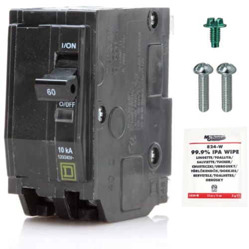 FalconSupply Genuine Square D QO260 Circuit Breaker Kit 60 Amp (60A) Double Pole (2 Pole) 120/240V AC 10kAIC Plug-in Mount for QO Load Centers & Panels Visi-Trip Indicator New Replacement