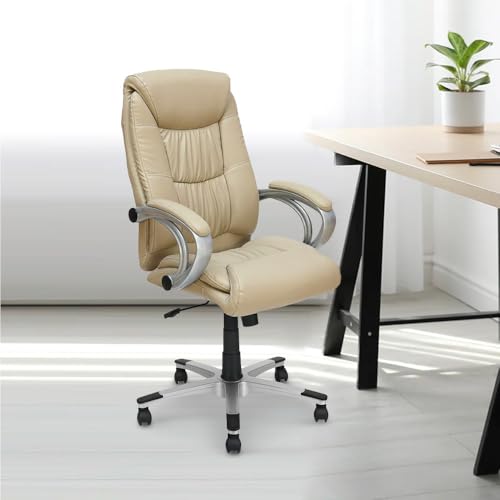 Image of Nilkamal Libra High Back Soft Leatherette Office Chair|Adjustable Height|Ergonomic Home Office| Beige
