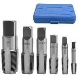 Ollanoos 6-Teiliges Rohrgewindebohrer Set, 1/8, 1/4, 3/8, 1/2, 3/4, 1 Zoll, für Kohlenstoffstahlrohre, PVC-Rohrindustrie, Automobilindustrie und Bauindustrie (Blaue Aufbewahrungsbox)