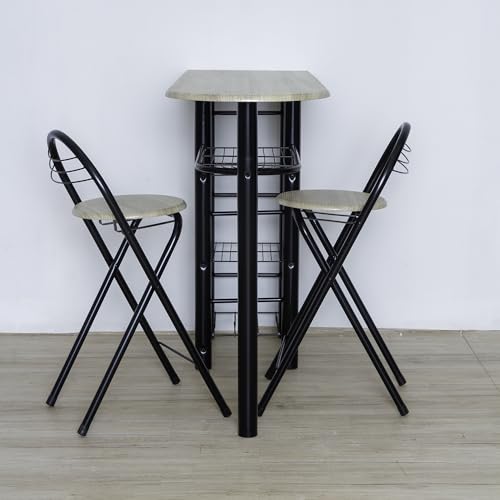 Miniatura 5 de Dupi Conjunto De Mesa De Cocina Bar Moderna Con 4 Estantes Funcional Para Almacenar Práctica Con Taburetes Plegables Tamaño 120 X 40 X 87 Cm Metal Y Madera Taupe Negro,