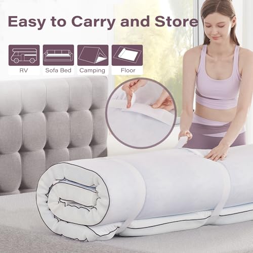 SOOSLEEPY 3 Inch Memory Foam Mattress Topper Queen Size with Removable Soft Cover Ventilated Breathable Cooling Mattress Pad Portable Bed Topper for Back Pain, CertiPUR-US Certified by SOOSLEEPY - Used condition - Image 7