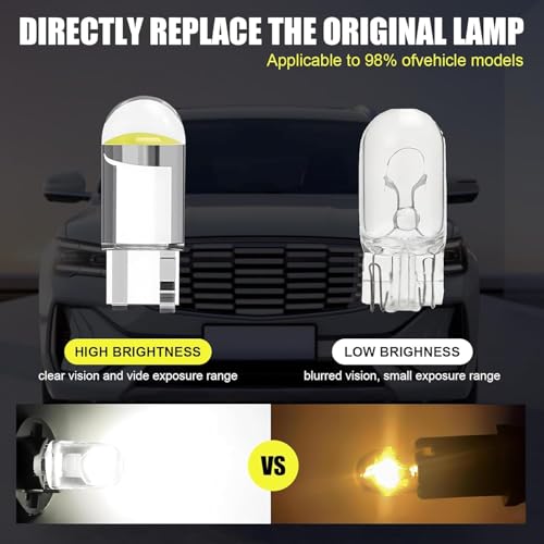 SUCANY W5W LED,12V T10 LED COB Bombilla,194 2825 175 192 168 501 Wedge Lampara para Coches 6000K(Xenón Blanco),LáMparas De MatríCula De Coche, Luces Laterales, PosicióN, Luz De CortesíA(10 Piezas) - imagen 3