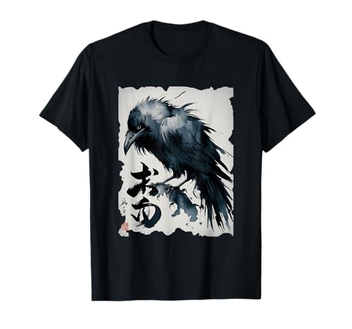 Crow Japanese Art - Gráfico vintage de cuervo Sumi-e Camiseta