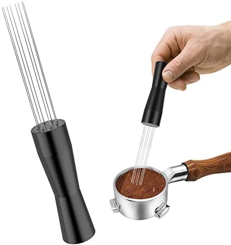 Upgraded Coffee Powder Stirrer, WDT Distributor Tool Espresso Stirrer, 304 Stainless Steel Coffee Grounds Needle No Sharp 8 Prong Coffee Stirring Tamper with Velvet Bag for Coffee Manual Dispensing
