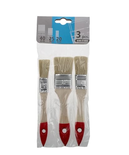 M7 3 STK. Flachpinsel-Set: 1x 3/4\ (ca. 20 mm), 1x 1“ (ca. 25 mm), 1x 1,5“ (ca. 38 mm), Serie 30/Serie 01, Lackierpinsel mit Synthetischen Hellen Borsten, Malerpinsel mit Naturholz und Stahlzwinge