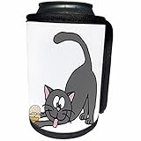 Can Cooler Bottle Wrap - Cute Funny Blue Grey Playful Kitty Cat eating Vanilla Ice Cream Cone Pets