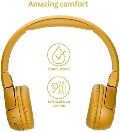 POGS kids bluetooth headphones | The Gecko | Foldable and robust headphones for kids from 3 years with volume control, microphone, volume limiter 85 dB | Music-sharing function (yellow wireless)