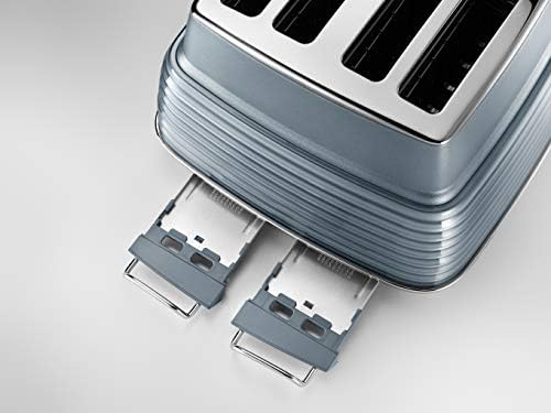 De'Longhi Scolpito 4 slot toaster, reheat, defrost, one-side bagel & 6 browning settings, Stainless steel, CTZS4003.AZ, Mineral Blue