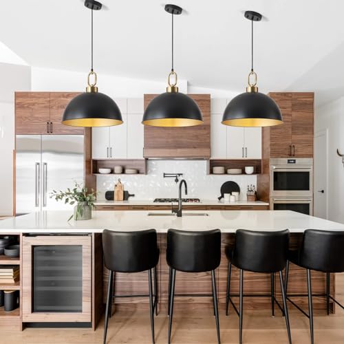 16.1" Large Farmhouse Pendant Lights Kitchen Island, Industrial Dome Pendant Light Fixture, Matte Black with Gold Handle Adjustable Height Hanging Island Light for Dining Room,Kitchen,Cafe by TinHon - Image 5