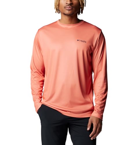Columbia Men's Terminal Tackle PFG Fish Flag Long Sleeve, Faded Peach/Bright Nectar, 6X Big