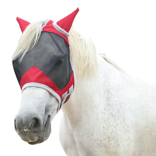 Gallopoff Fliegenmaske Pferd, Pferdemaske mit Ohren Schützerschutz, Atmungsaktives Mesh