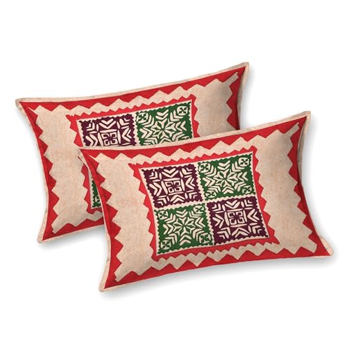 Image of JAIPUR PRINTS 100% Cotton Bedsheet for Double Size Bed with 2 Pillow Cover Rajasthani Jaipuri Printed 90x100 inch 235x215 cm (Red)