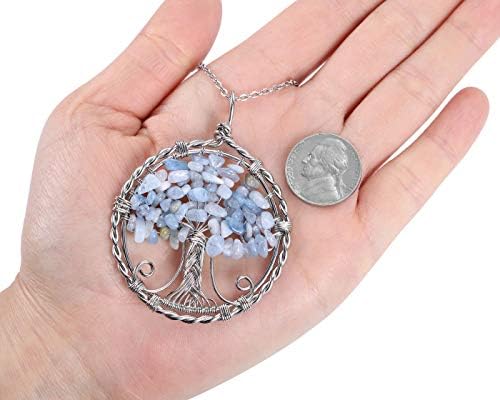 JOVIVI 7 Chakra Tree of Life Healing Crystals Gemstones Pendant Necklace Natural Stone Rainbow Quartz Silver Wire Wrapped Necklace Jewellery for Women Girls Gifts