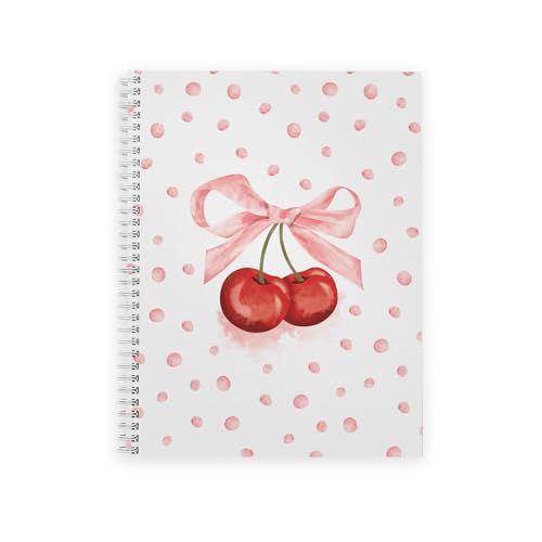 Journal intime à spirale motif cerises 120 pages pointillées couverture rigide laminée