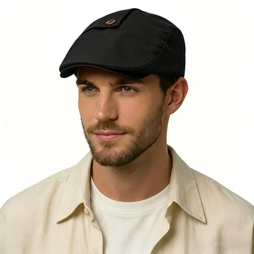 Image of ZLYC Men Cotton Flat Cap Summer Scally Ivy Gatsby Newsboy Beret Driver Cabbie Hunting Hat