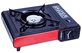 Cocina de Gas Portátil 2900W– Hornillo de Camping con Encendido Piezoeléctrico, Acampada y Emergencias (Rojo+Negro)