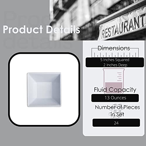 Creations Melamine Dessert Soup Bowls, Steelite Heavy Duty Unbreakable Commercial Foodservice Restaurant Bar, Polar White 5" Square, 2" Deep 13 Oz, Tapered Classic Contemporary Indoor Outdoor, 24 Set #TOP5