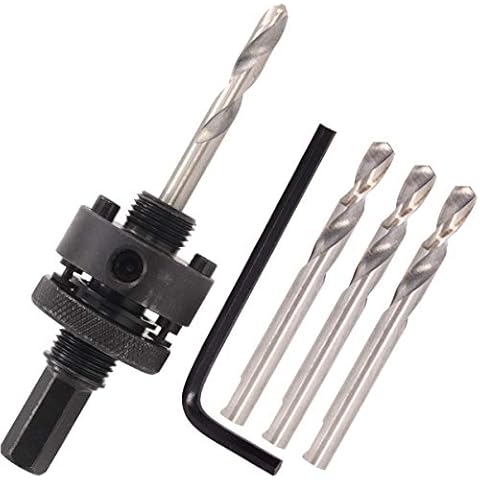 Koopi Heavy Duty 7/16 Inch Shank Hole Saw Arbor, Fits Hole Saws 1-1/4" to 6-5/8", Quick Change Mandrel with 3 Bonus HSS Replacement Pilot Drill Bits Cover