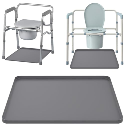 Bedside Commodes Mat, Bedside Toilet Floor Mat with Raised Edge for Floor Protector, Silicone Non-Slip Protective Mat for Under Commode Chair, Recyclable and Waterproof 23.6