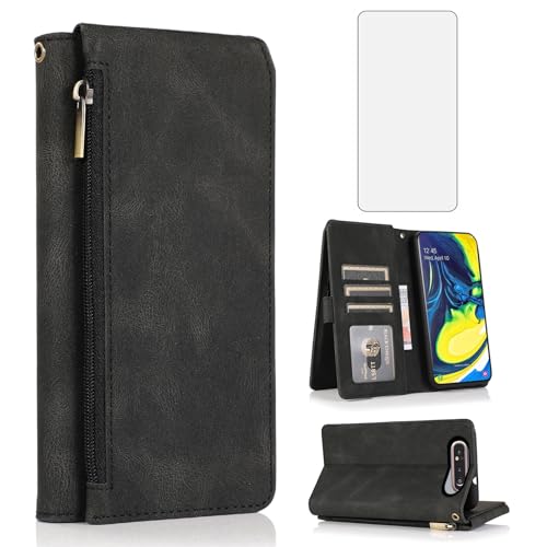 Asuwish Coque pour Samsung Galaxy A80 Portefeuille avec Verre Trempé et Porte Carte Chaine PU Cuir à Clapet Étui Housse Support Galaxie A 80 Téléphone...