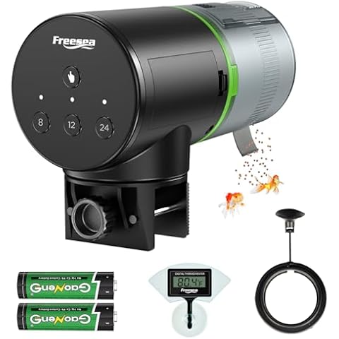FREESEA Fish Feeder Automatic Dispenser: Aquarium Flakes Food Feeder with Timer Battery Cover