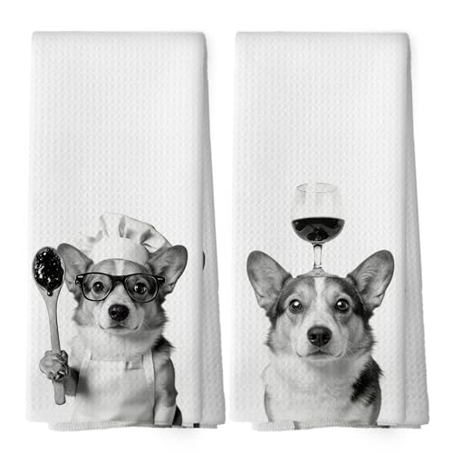 XPH Funny Corgi Hand Towels, Corgi Gifts for Women Men, Dog Mom Dad Lover Gifts Hand Towels for Bathroom Decorations, Funny Dog Bathroom Decor 16x24inch Set of 2