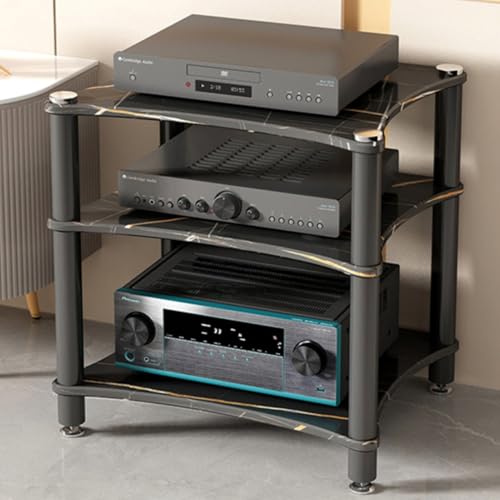 YHWKGZ Hi Fi Rack, 3/4-stufiger Audio Rack Hi Fi Regal, Metall-Stahlrahmen, Offenes Design, Phonoschrank for Unterhaltungs-Audiomedien, for Konferenz-/Wohnzimmer-(23.6x24.4)