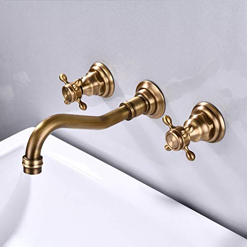 Lightinthebox Two Handle Wall Mount Antique Inspired Solid Brass Bathroom Sink Faucet Bathtub Mixer Taps Long Curve Spout Vessel Sink Bath Shower Plumbing Fixtures Roman Tub Bar Faucets - Thumbnail 6
