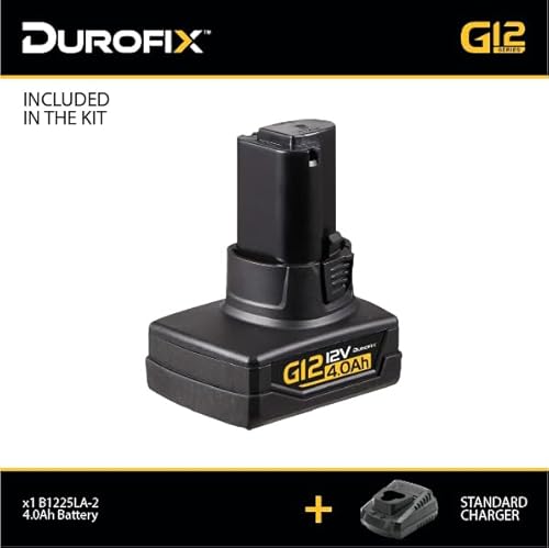 Durofix G12 Akku-Bohrmaschine, 50Nm Kombi-Bohrschrauber, 1.800RPM 2-Gang bürstenloser Motor, 20+3 Drehmomenteinstellungen, 3/8 Bohrfutter und LED-Licht, 1 x 12V 4.0Ah Akku, Ladegerät und Tragetasche