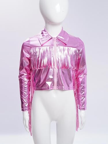 Hularka Kids Girls Sequins Fringe Jacket Long Sleeve Hip Hop Jazz Street Dance Tassel Coat Party Performance Dancewear3