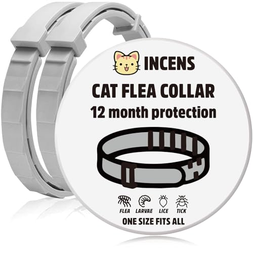 INCENS Collar Antipulgas para Gatos Collar Antipulgas y Garrapatas para Gatos y Gatitos Tratamiento contra Pulgas para Gatos de Todas Las Razas y Tamaños Ajustable Protección de 12 Meses Paquete de 2