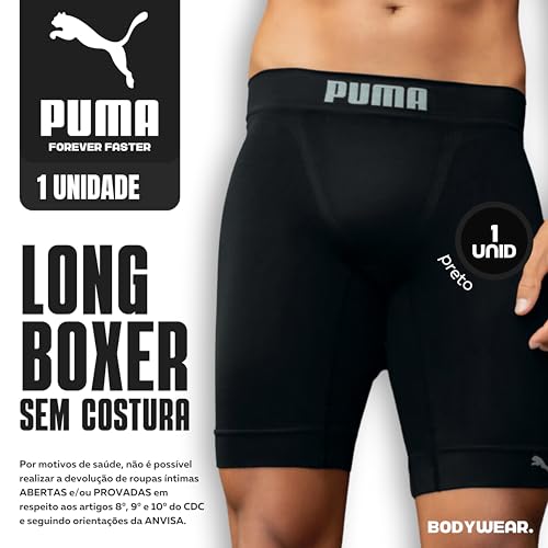 Bermuda Long Boxer Puma Térmica Sem Costura Alongada Cós 45mm Masculino Adulto, Preto, G
