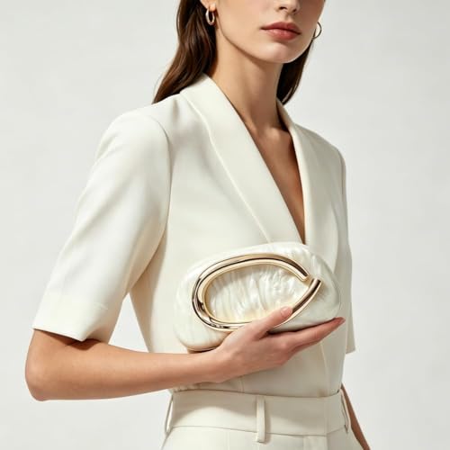 Image of Acrylic Clutch Purse for Women Classic Round Acrylic Evening Handbag Vintage Metal Handlebars Bag for Wedding Party Prom
