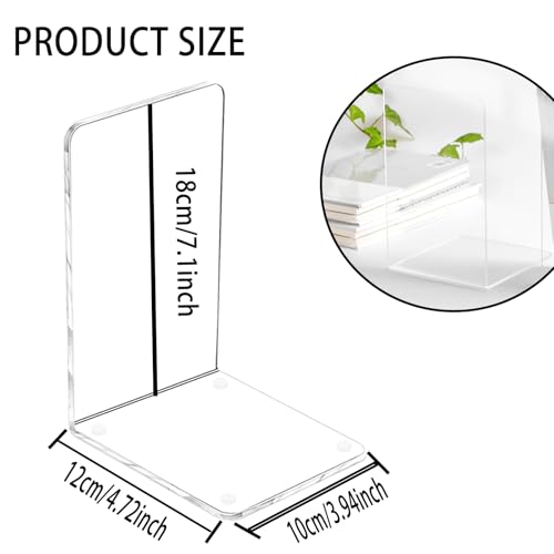 Image of Acrylic Book Ends 8 Pcs, Clear Bookends, Bookend Organizer for Shelves