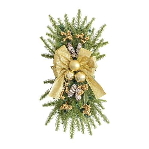 MISNODE Guirnaldas Navideñas, Guirnaldas Navideñas Artificiales en Forma de Lágrima, Coronas Navideñas, Guirnaldas con Luces para Decoración Navideña del Hogar (Arco de Oro)