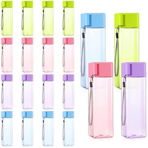 Josojoou 20Pcs Reusable Water Bottles Bulk 17 oz Large Capacity Plastic Water Bottles Leak Proof Sports Waters Bottle for Gym Travel School Office(Mixed Color, Rectangle) Cover