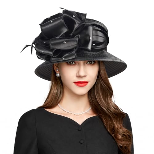2026 Bucket Hats for Women Ladies Girls, Hat for Autumn Winter Fascinator for Derby Kentucky Church Bridal UV Protection (US, Numeric, 4, 5, A-4585-Black)