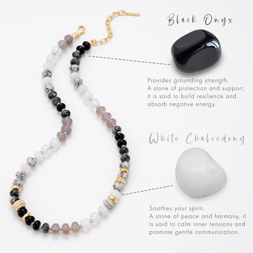 KissYan Beaded Necklaces for Women, Adjustable Natural Gemstone Choker with 14K Gold Plated Cubic Zirconia Beads Handmade Jewelry Gift (MH)