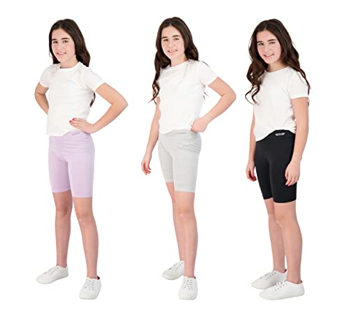 Hind 3-Pack Girls Athletic Shorts, Bike Shorts, Workout Clothes For Girls (Lavender-Heather-Black, 10-12) #TOP2