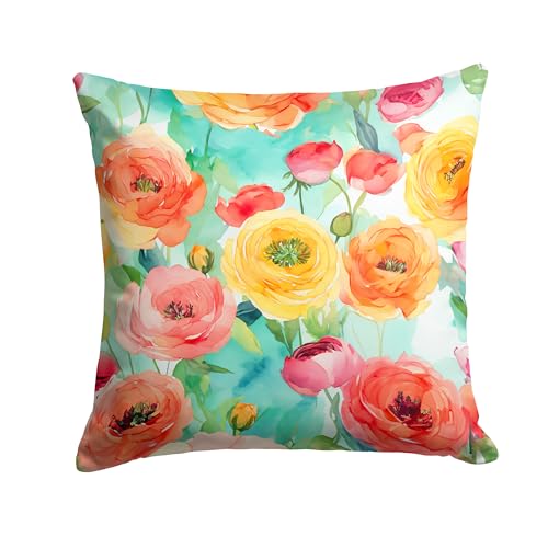 Caroline's Treasures Ranunculus in Watercolor Throw Pillow Machine Washable, Indoor Outdoor Decorative Pillow for Couch, Bed or Patio, 18Hx18W