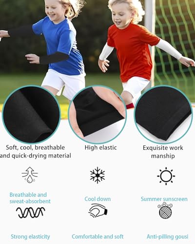 JUKOTA 4 Paare Armlinge Kinder,Anti-UV Kompressions Armschoner, Atmungsaktiv Arm Sleeve Ärmel Elastisch Baseball Volleyball Armschoner Schutz Uv Armmanschette Für Basketball Fußball Mädchen Jungen