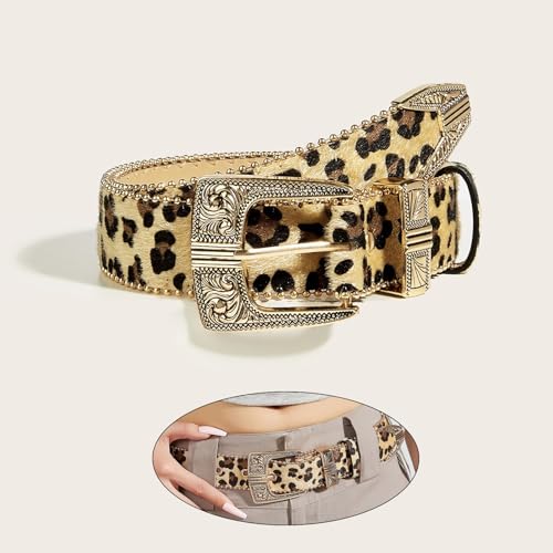 Western Leopards Pattern Belt For Women With Beaded Trim Belt For Jeans Pants Decorative Belt Fashion Waistband4