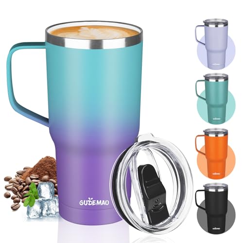 20 Oz Ceramic Travel Mug: Elevate Your Beverage Experience On-the-Go 6 20 oz Insulated Coffee Mug with Ceramic Coating, Stainless Steel Travel Mug Tumbler with Handle Lid and Straw, Double Wall Leak-Proof Thermos Coffee Travel Mug Keeps Drink Hot and Cold (Azure Purple)