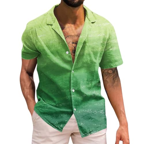 DENGJIAMY - Camisa hawaiana para hombre, con botones, degradado, bloque de color, manga corta, camisa de vacaciones en la playa, ropa de verano para hombre, verde, XL